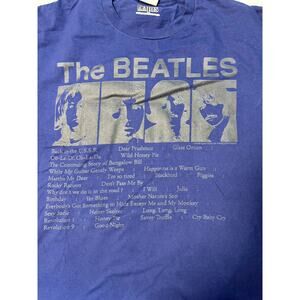 The Beatles T-Shirt Mens Large Blue Album Songs Graphic Band Tee